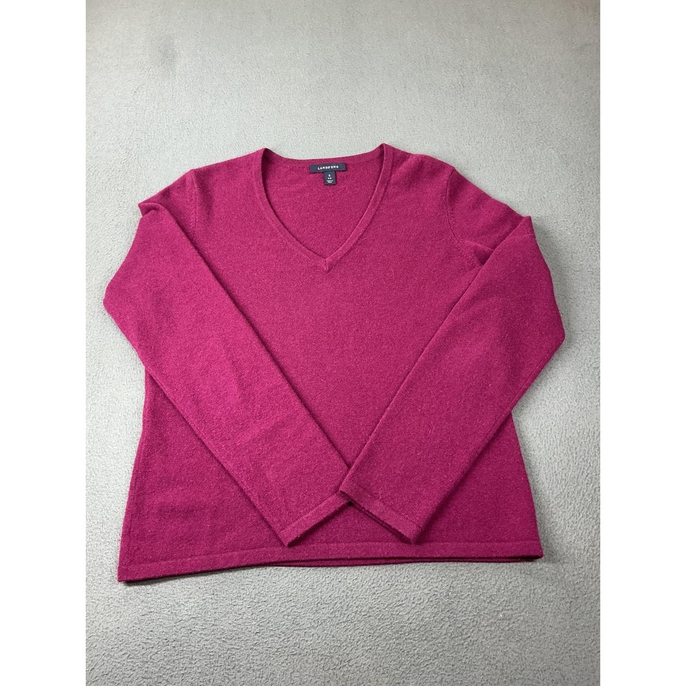 Lands End Sweater Womens S Purple 100% Cashmere V-Neck Lightweight Pullover Soft